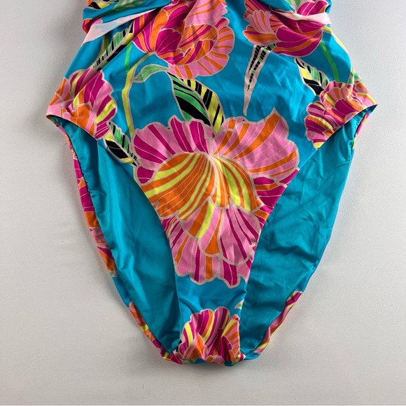 NWT Trina Turk Pink and Blue One Piece Swimsuit with Tropical Floral Design - Picture 6 of 10